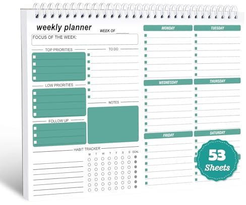 Weekly Planner Pad, 53 Page Tear Off To Do List Pad, B5 Weekly Planning Notepad Undated Weekly to View Planner Task Notes Scheduler for Work School Home Personal Organized (Blue)