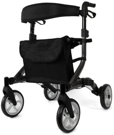 Parvum SuperLight Rollator – ultraleicht (5,1 kg), aus Aluminium, faltbar, (74 × 64 cm), mit Sitz und Rückenlehne, versteckten Bremskabeln – ideal für Alltag & Reise - Gehhilfe für Senioren - Grau