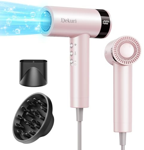 Dekuri Hair Dryer, 110,000 RPM High Speed Motor Fast Drying Hairdryer, 200 Million Ionic Lightweight Hair Dryers, Low Noise Hairdryers for Women & Men, with Magnetic Nozzle & Diffuser, Pink