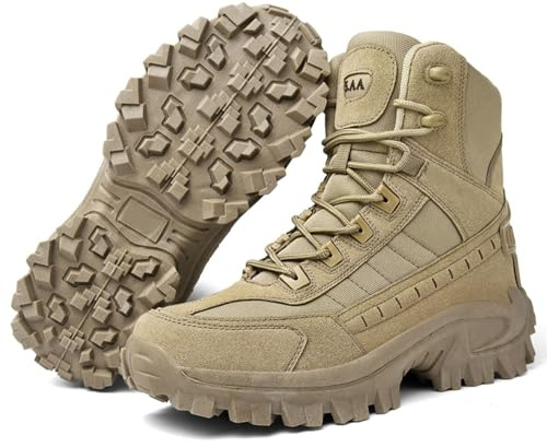 LDZDGD Bottes Tactiques pour Hommes avec Fermeture Éclair Latérale, Bottes de Combat Militaires Imperméables, Bottes de Randonnée et D'extérieur Légères et Confortables(Khaki,43 EU)