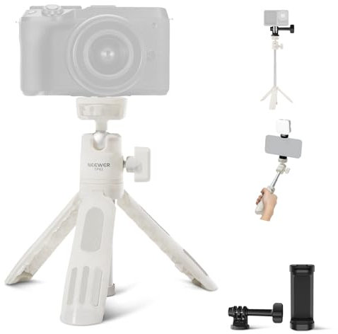 NEEWER BASICS Mini Treppiede da Tavolo Selfie Stick Compatibile con iPhone GoPro Insta360 DJI, Piccolo Tripode Cellulare Android Fotocamera Webcam con Testa a Sfera Asse Elevato per Video,TP43 Bianco