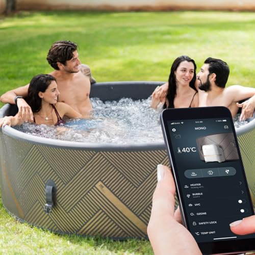 BRAST Whirlpool aufblasbar MSpa Frame Mono Eco für 8 Personen | Ø192x65cm | 144 Massagedüsen in 3 Intensitäten | In- Outdoor Pool | Ganzjähriger Einsatz Winterfest | einfache Steuerung per App