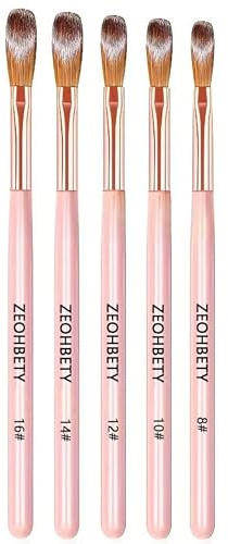 Juego de 5 pinceles acrílicos para uñas en polvo para aplicación acrílica, cepillo de arte de uñas para tallado y diseño de detalles, herramienta de manicura de extensión de uñas, tamaño 8/10/12/14/16