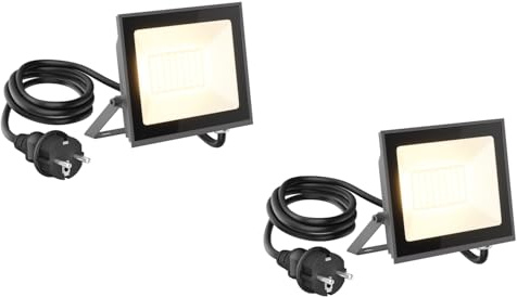 ledscom.de 2 LED-väggstrålkastare/trädgårdsstrålkastare OZIN, IP65, stickpropp, antracit, 30 W, 2466 lm, varmvit