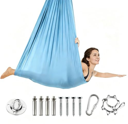 Aerial Yoga Hammock Set with Full Installation Hardware, Adult Aerial Swing Air Fly Swing Hammock Swing 280 x 150 cm, Ideal for Indoor and Anti-Gravity Exercises (Sea Law)
