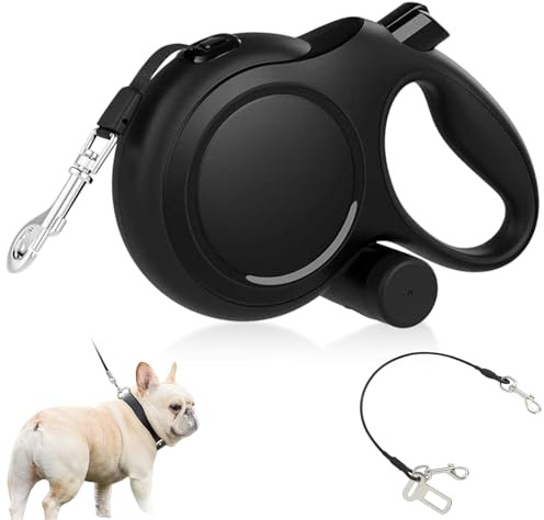 Indragbart hundkoppel 8 m, rullkoppel för hundar 15–50 kg med 360° anti-trassel-design, bitskydd och bajspåsdispenser, snabbbroms och halkfritt handtag, flexibelt koppel för träning och utomhus