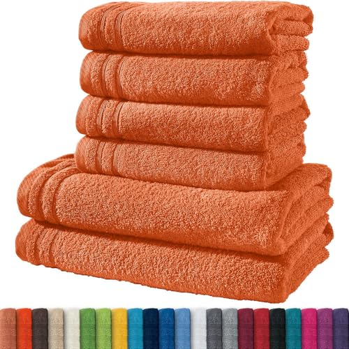 Erwin Müller Handtuchset, Frottierset Heidelberg 6-TLG. 100% Baumwolle orange - leichte Qualität, saugstark, schnelltrocknend, kompakt - ideal für Sport, Strand, Reisen