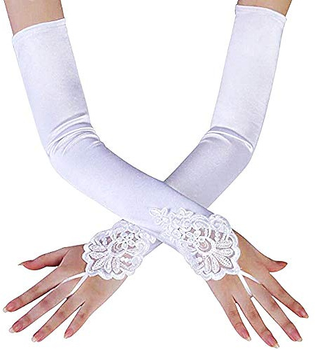 Inception Pro Infinite Guanti da sposa senza dita - bianchi - lunghi - baciamano - laminati - perle avorio - pizzo - Idea Regalo originale - Matrimonio