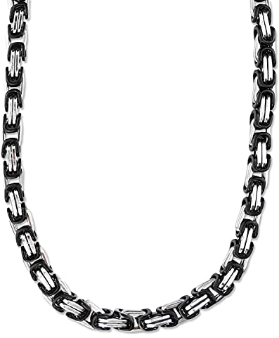 König Design 9 mm Königskette Armband Herrenkette Männer Kette Halskette Panzerkette, 80 cm Silber/Schwarz Edelstahl Ketten