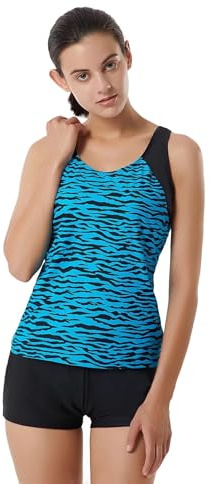 LULUWINGX Women Tankini Swimwear Two Pieces Racerback Bathing Suit Athletic Swimsuit with Boyshorts Wave Black (XX-Large)