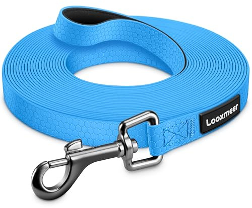 Looxmeer Training Lead for Dogs, 10m/33ft Long Line Dog Lead for Large Medium Small Dogs, Recall Obedience Dog Training Leads, Padded Handle & Storage Bag, Pet Leash for Tracking Camping Walking, Blue