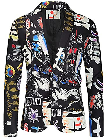 2021 Blazer Hombre Chaquetas de Traje Slim fit Blazer de un Pecho Impresión Pintada Moda Abrigo Esmoquin Traje Casual Otoño e invierno lujo Manga Larga Abrigo Talla grande Adecuado Boda Fiesta