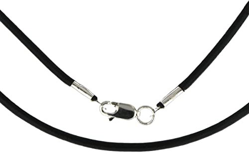 World of Jewellery Black 2mm Leather Cord Necklace with Sterling Silver Clasp Length 16 Inch