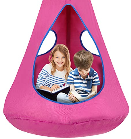 Kids Nest Swing Chair, Hanging Hammock Chair with Detachable Play Tent for Outdoor and Indoor Use (32 D x 52 H), Sensory Swing for Kids (Pink)