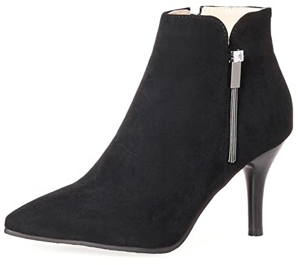 OALEEN Bottines Femme Talon Haut Aiguille Strass Effet Daim Soirée Bout Pointu Chaussures Low Boots Hiver Noir 38