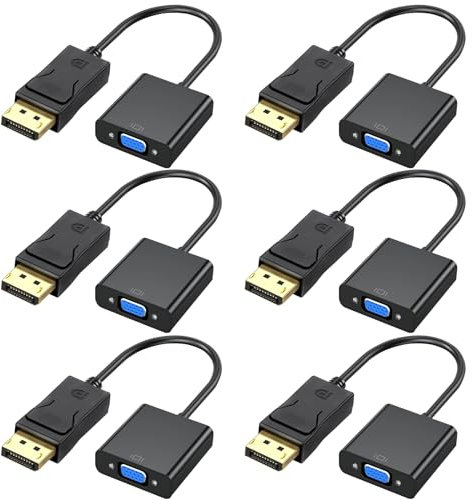Topcloud DisplayPort (DP) to VGA Adapter, DP to VGA Converter Male to Female Gold-Plated Cord for PC, Laptops, Displays, Monitors, Projectors and More (6 pack)
