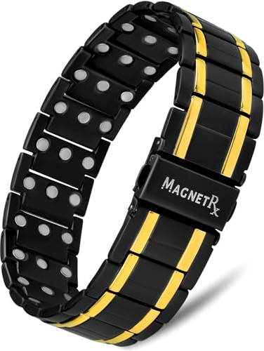 MagnetRX® Titan Magnetarmband für Herren mit dreifacher Stärke – Magnetbänder mit hochwertigem Faltverschluss und verstellbarer Länge mit Sizing Tool (Schwarzes/Gold)