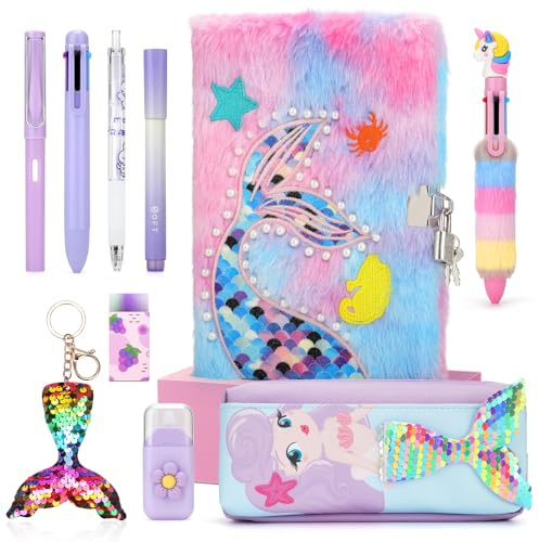 Cooyou Journal Intime Fille avec Cadenas, Carnet Secret pour Fille en Peluche Comprenant une Cahier A5 et une Licorne Trousse à Crayons, Cadeau Licorne pour Fille 4-12 Ans, Violet