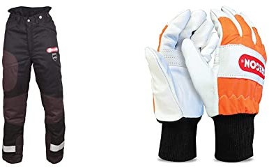 Oregon Yukon + Type A Class 1 (20 m/s) Chainsaw Protective trousers for Sawing, Black, Size L (EU 50-52) & Chainsaw Gloves, Left-Hand Protection, PPE Clothing – L