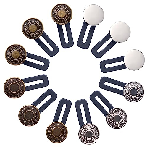 Vicloon Hosenbunderweiterung Knopf,12 Stück Jeans Einziehbare Knöpfe,Silikon Jeans Einziehbarer Knopf,Hosen Knopfverlängerungen fürJeans Röcke Hosen Herren Damen