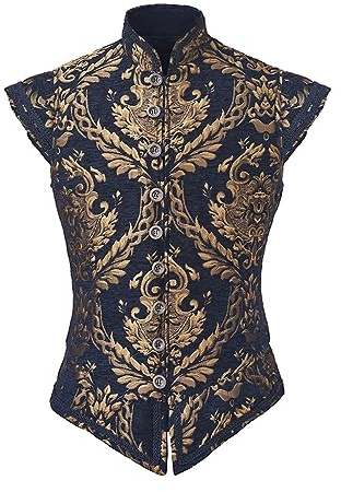 CosplayDiy Mens Tudor Vest Victorian Suit Vest Tudor Jerkin Gothic Steampunk Waistcoat Blue M