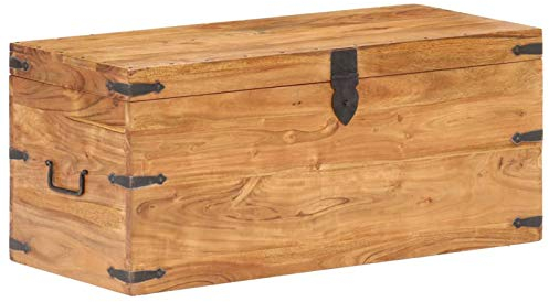 LAPOOH Truhe 90x40x40 cm Akazie Massivholz Sitzbank Mit Stauraum, Wäschetruhe, Spielzeugkiste, Aufbewahrungstruhe, Aufbewahrung, Jugendzimmer Möbel, Truhenbank Mit Stauraum - 289641