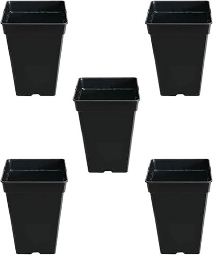 Control Garden Pack 5 Macetas Cuadradas para Plantas Negra 14 L - Maceteros de Plástico para Flores - Tiesto para Cultivos Resistente