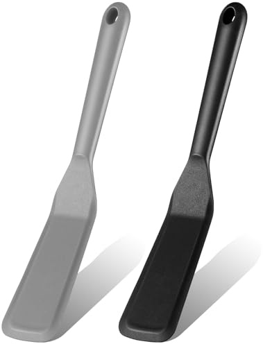 Zopeal 2 Pieces Crepe Spatula Silicone Narrow Skinny Flipper Long Heat Resistant Cooking Pancake Spatula Non Stick for Cooking Egg Burgers Pizza Pancake Steak Omelet(Black, Gray)