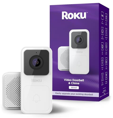 Roku Smart Home Wired Video Doorbell & Chime - 1080p HD Night Vision Ultrawide View Doorbell Camera with Motion & Sound Detection, 2-Way Audio & Works with Alexa & Google, 90-Day Subscription Included