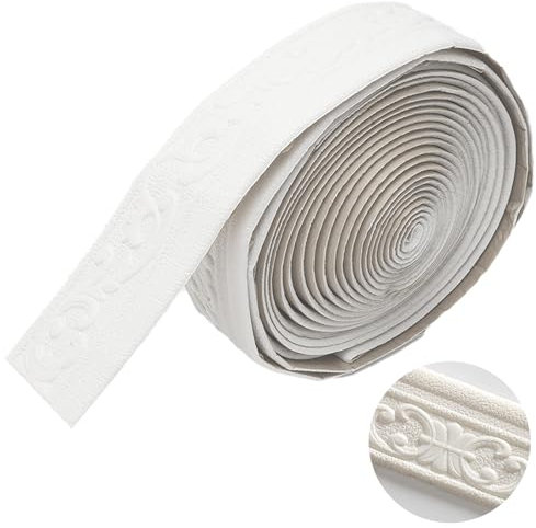 RANJIMA Bordüre Selbstklebend Weiß, 10M Wasserdicht 3D Zierleisten Tapetenbordüre für Flur Decke Ecke Linie Wandkante Heimdekoration