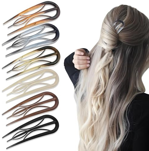6Pcs French Hair Clips, U Shaped French Hair Pin Retro Fork Hair Pin Internal Teeth French Hair Clips, Tortoise Shell French Hair Pins for Women Thin Hair Buns Twist Hairstyle Accessories