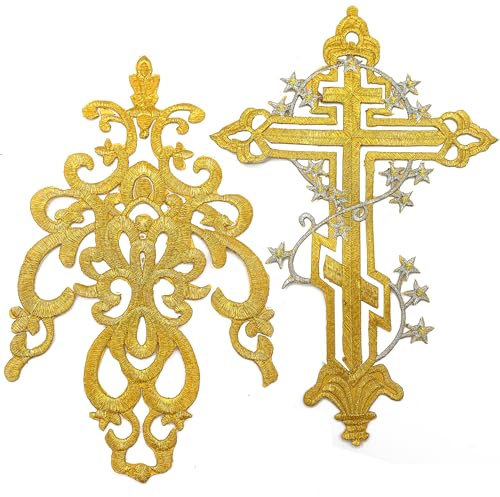 DHER Toppa ricamata in pizzo applique ricamate in oro Patch per Ricamo Dorato Grandi Toppe Decorative Ricamate, Accessori con Toppe Adesivi Grandi Toppe Ricamate per Stirare/Cucire Abbigliamento (A)