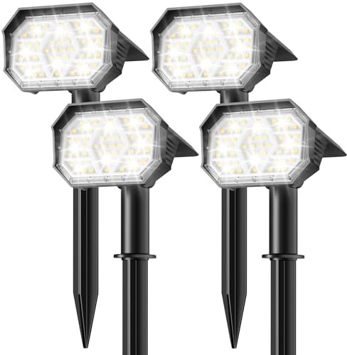 Brightown 4Pack Solar Spot Lights Outdoor with 58 LED & 1800mAh, IP67 Solar Lights Outdoor Waterproof with 3 Light Modes, 2-in-1 Dual Use Outdoor Solar Lights for Yard, Garden and Pathway (Cool White)