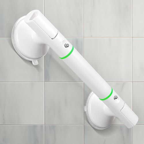 Yuirshion Poignées d'appui pour personnes âgées 35 cm, poignée de douche sans perçage, max 110 kg, poignée de douche avec anneaux lumineux, poignée de baignoire résistante pour salle de bain, barres