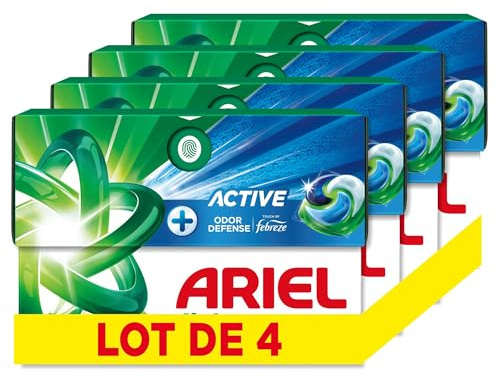 Ariel Pods 4en1 +Active, Lessive en Capsules, 60 Lavages (15x4), Élimine les Odeurs de Transpiration Même Après 7 Jours avec la Technologie Febreze, Dissolution Rapide Même à Froid, Fabriqué en France