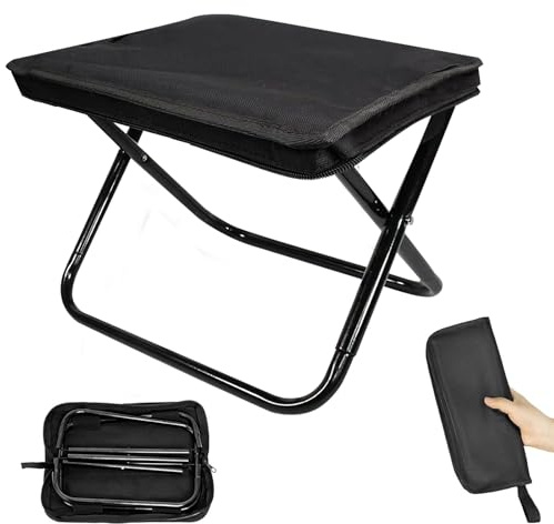WOXFUWOXFU Taburete Plegable Portátil de Tela Oxford, Compacto 26x23x27 cm Soporta 100 kg, para Camping, Pesca, Senderismo y Playa