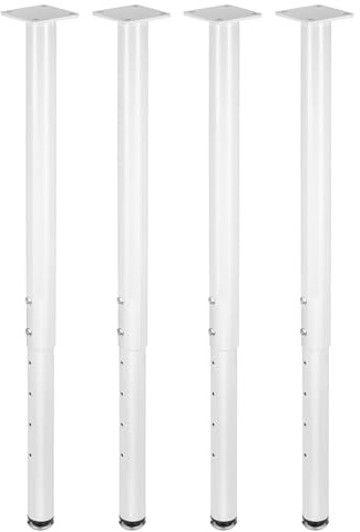 4-Pack Table Legs Adjustable Metal Breakfast Bar Leg, 60-100cm Height Metal Folding Desk Legs Folding Design for Kitchen Worktop, Dining Table (White)