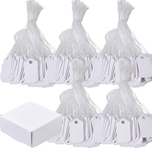 500Pcs Etiquette Prix, 24 * 15 mm Étiquette Blanches avec Ficelle, Étiquettes de Prix en Papier Vierges Inscriptibles, Etiquette Vetement Bijoux Cadeaux (002)