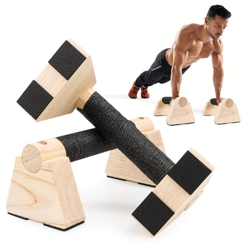 2 Stück Liegestützgriffe aus Holz Handstand Griffe 20 CM Push Up Bars mit Rutschfeste Gummipuffer, Parallettes Calisthenics Equipment Liegestütze Griff für Fitness, Oberkörpertraining, Indoor Outdoor