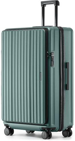Münicase Koffer Expandierbar – Hartschalen-Trolley mit Oberseiten-Öffnung, Kompressionsgurt & extra Stauraum | Strapazierfähig, Kratzfest, leicht (Dunkelgreen, XL-80cm)