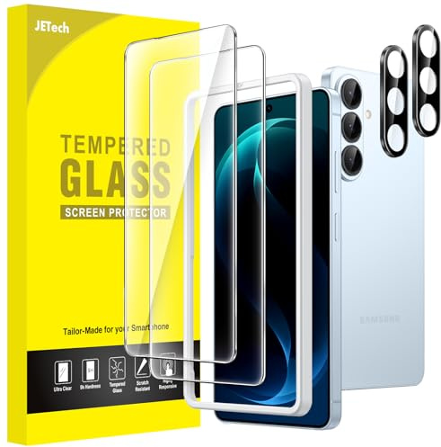 JETech Skärmskydd för Samsung Galaxy S26, 2+2-Pack | med Kameralinsfolie, HD Klart Härdat Glas, Fingeravtryck ID Kompatibel, Repskydd, Enkel Installationsram