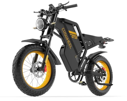 GT20 MAX Bici Elettrica Uomo, 20 x 4,0“ Fat Tire Bicicletta Elettrica con 60V 40Ah Batteria, Freni a Disco Idrauliciv, Autonomia di 233KM (PAS), 7 Velocità, Sospensione Completa (GT20 MAX (60V 40Ah))