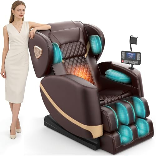 Sillón de Masaje, Sillon Masajeador de Cuerpo Completo con 10 Rodillos de Masaje, Calefacción de Cintura y Piernas, Masaje de Pies, Altavoz Bluetooth, Controlador de Pantalla Táctil, Gravedad Cero