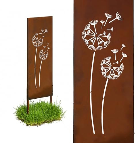 Relaxdays Decorazione da Giardino Effetto ruggine con soffione, paletto in Ferro, 115 x 28 x 1.5 cm, Marrone