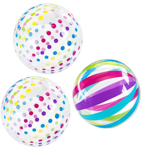 3PCS Inflatable Beach Ball Set, Colourful Polka Dot and Striped Design, Beach Balls Inflatable for Outdoor Games and Pool Parties, Family Fun Activities and Summer Entertainment