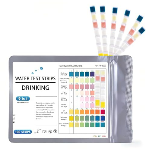 100 Bandelettes Test Aquarium 9-en-1 avec Tube et Thermomètre
