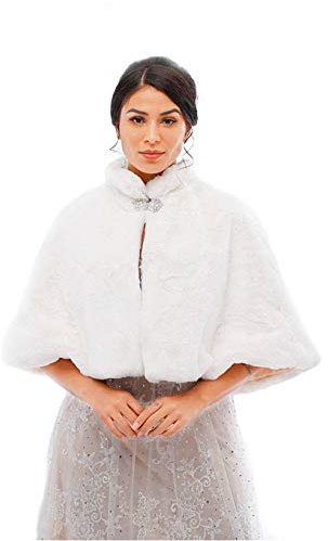 Yalice Women's Wedding Faux Fur Shawl and Wrap Bridal Fur Stole Cloak Cape Fur Scarf for Bride and Bridesmaids (White)