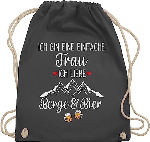 Turnbeutel Rucksack - Skiurlaub Apres Ski - Ich bin eine einfache Frau, Ich liebe Berge und Bier - Unisize - Dunkelgrau - typisch frauen ruckack hüttengaudi tasche apre beuteltasche party
