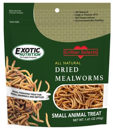 Dried Mealworms Treat (1.41oz.) - 100% Natural, Non-GMO, High Protein, Insect Treat for Chicken, Laying Hen, Chick, Wild Bird, Bluebird, Duck, Goose, Turkey, Chickadee, Titmice, Wren, Reptile, Fish