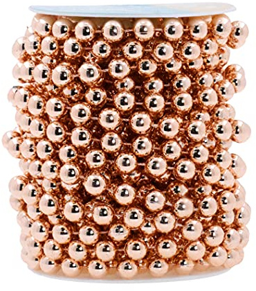 Mandala Crafts 10mm Faux Rose Gold Pearl Beads Roll, 11 Yards Decorative Pearl Garland String for Wedding, Christmas Tree, Floral Arrangements, Vases, and Event Décor